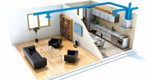 Système de ventilation compact pour un appartement installé au-dessus du poêle