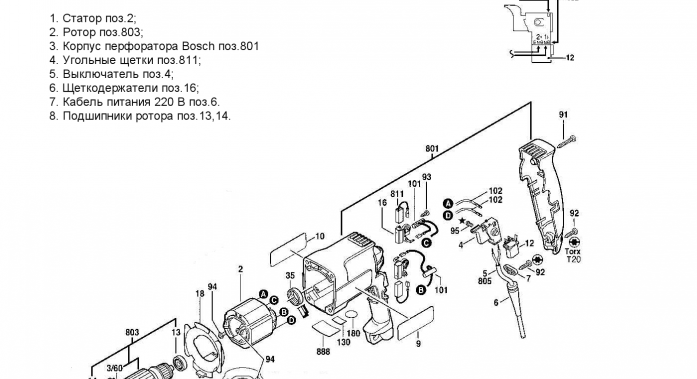 La partie électrique du marteau perforateur Bosch
