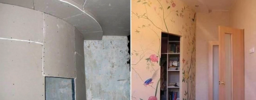 Dressing composé d'un coin de cloison sèche avec une cloison ronde