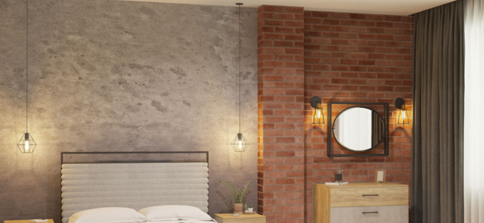 chambre loft en brique