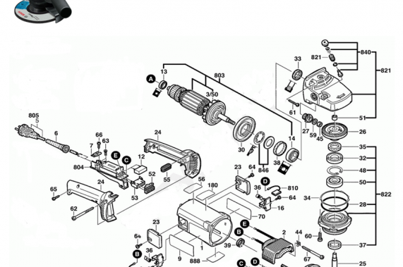 Schéma de montage d'une meuleuse Bosch d'une puissance supérieure à 1000 W