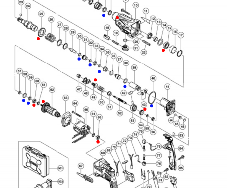 Diagramme des points de lubrification du marteau rotatif Hitachi DH24PC3