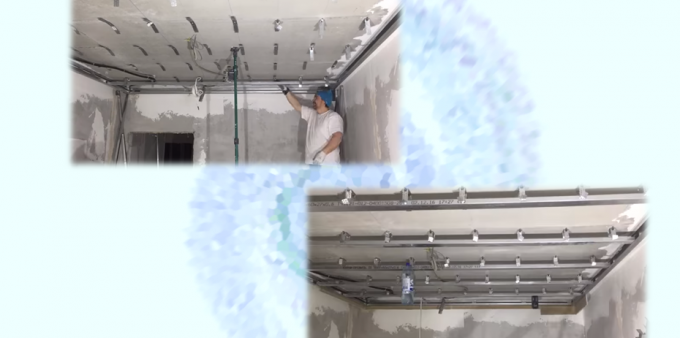 fixation des suspensions, ainsi que des profilés de plafond pour le cadre de plafond en flèche